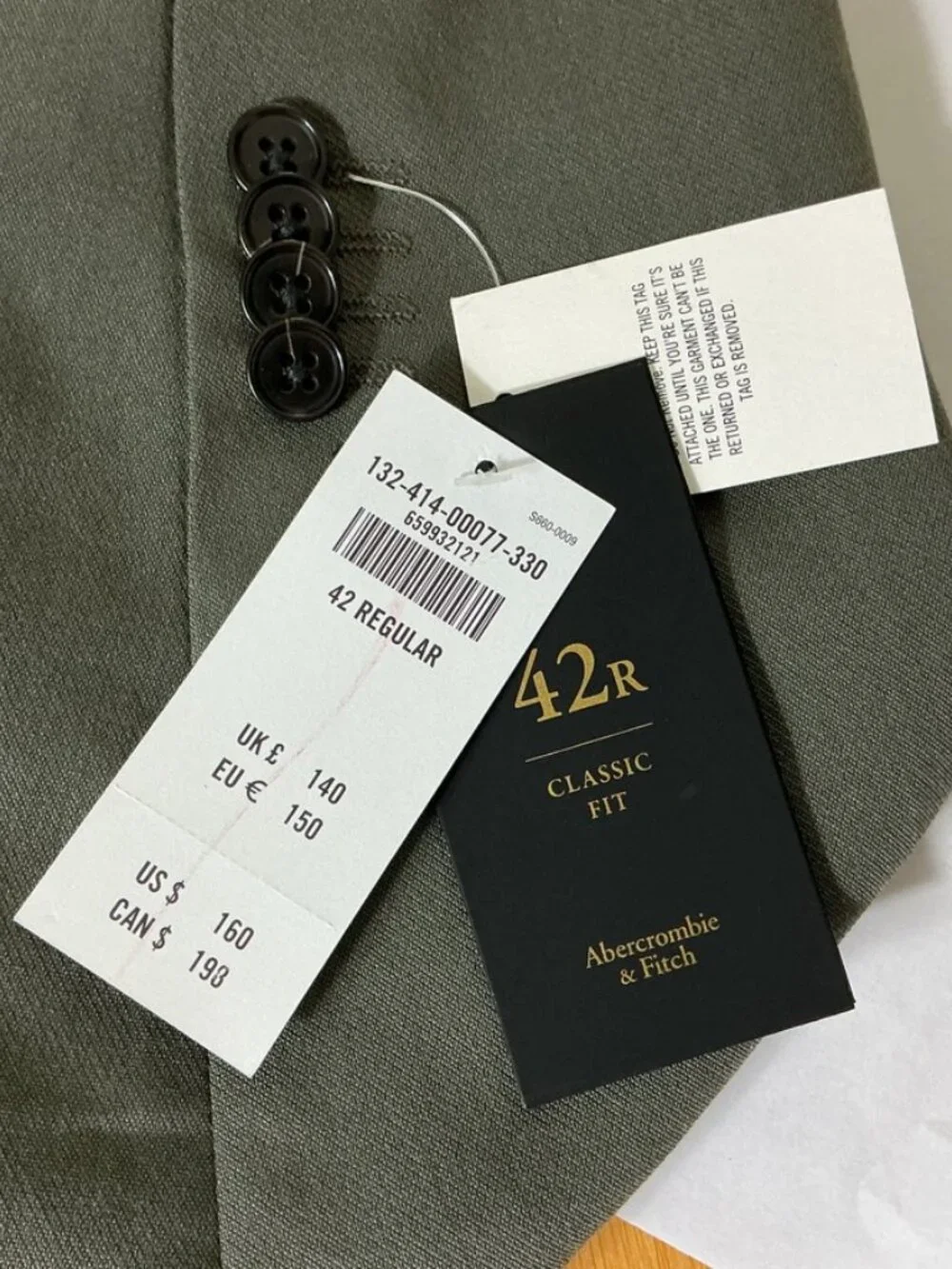 Abercrombie Fitch Men's Olive Green Collins Tailored Classic Blazer NWT 42R Flaw